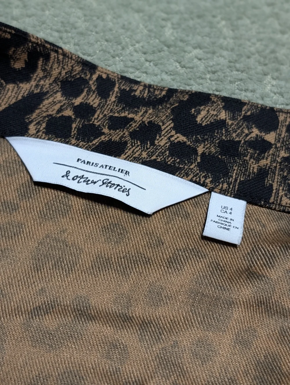 & Other Stories Leopard Print Mini Dress Size 4 Puff Sleeve High Neck - Picture 12 of 14